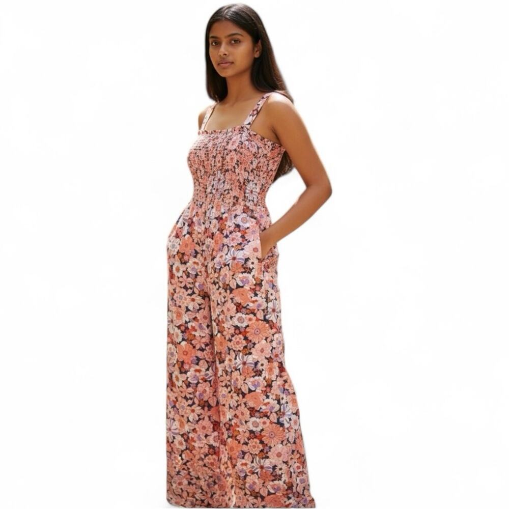 DOKOTOO Floral Print Sleeveless Smocked Jumpsuit High Waist Wide Leg 2XL NWT